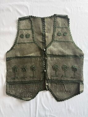Olive Green Suede Crochet Trim Vest